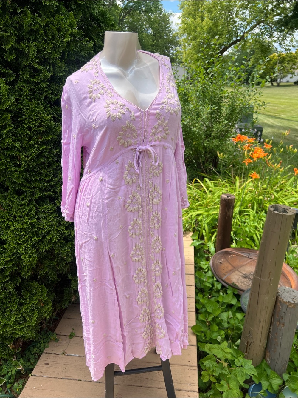 RARE Free People Light Purple Boho Gauze Embroidered Midi Dress Size XL READ